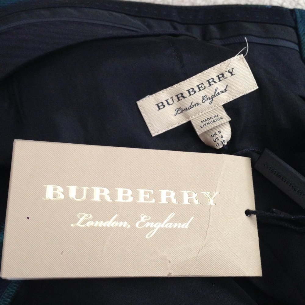 NWT Auth Burberry rtl $1300 Hanover green blue plaid wool ankle pants US 4 UK 6 - Picture 6 of 6